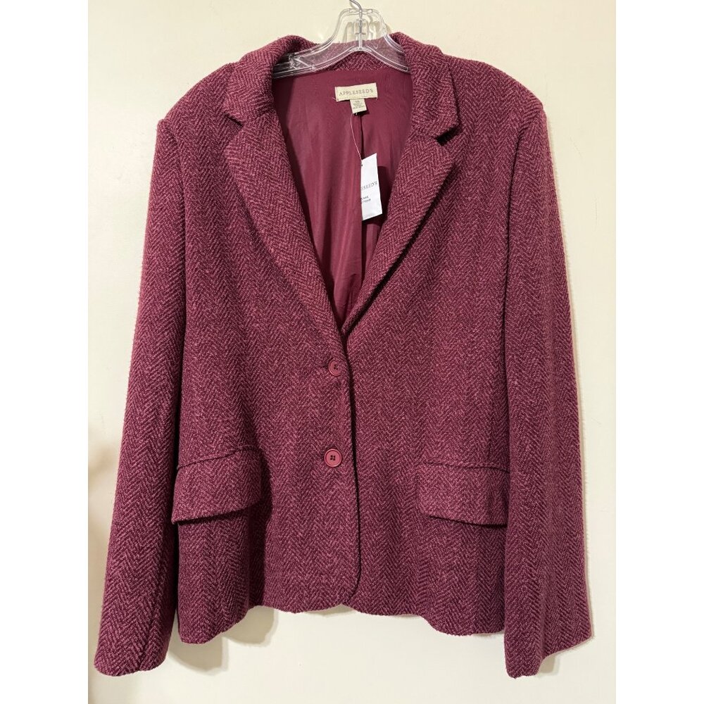 Appleseeds Blazer Womens Maroon Wine Jacket Herringbone Career Work Plus NEW 18 - Picture 1 of 8